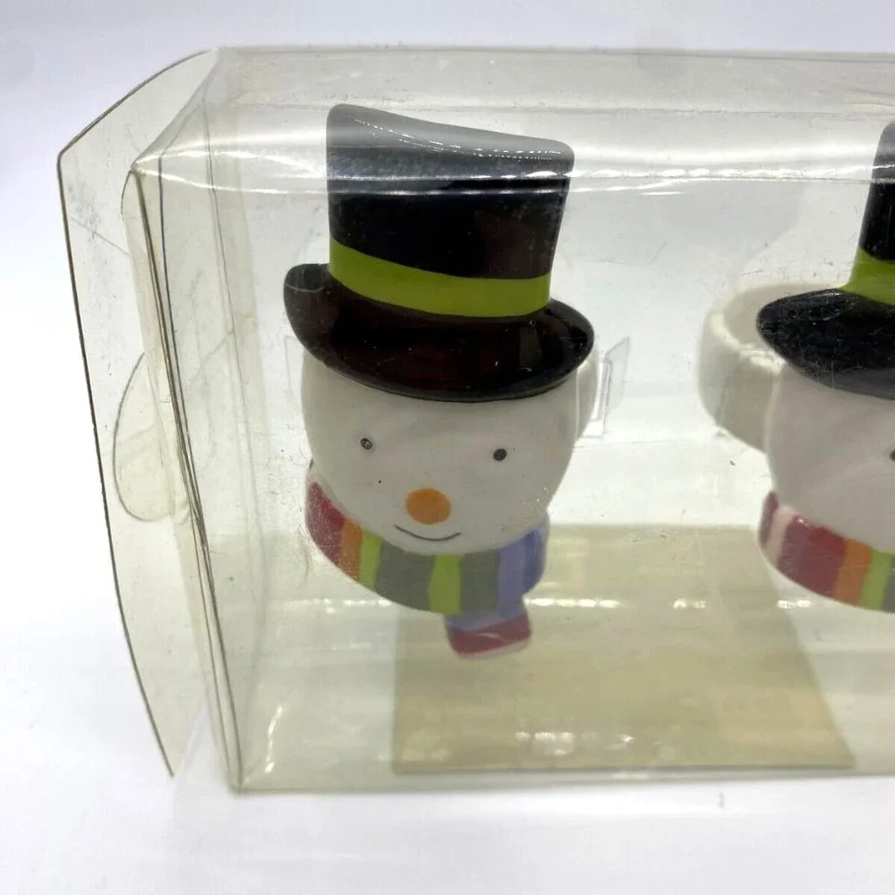 2 Pack of Target Christmas Snowman Ceramic Napkin Rings Vintage NOS